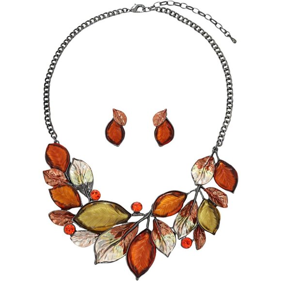 Vintage Chunky Statement Jewelry Set Retro Leaf Floral Geometric Bohemian Boho B - Picture 1 of 6